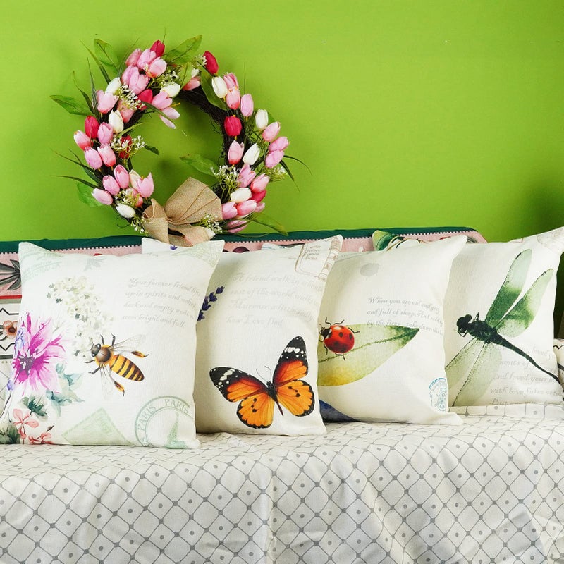 ONWAY Outdoor Garden Decoration Bee/Butterfly/Dragonfly/Ladybug Pillow Case Leaf/Lavender/Flower Decorative Throw Pillow Covers 18 x 18 Inches, Set of 4 - Image 3